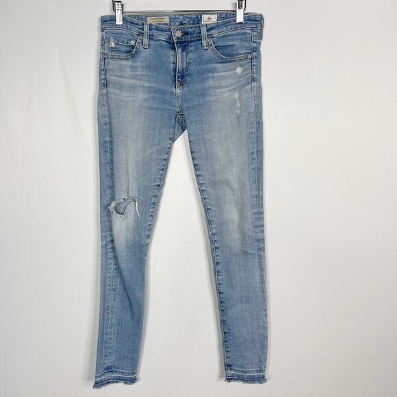 AG Adriano Goldschmied Womens 27 Legging Super Skinny Ankle Jean Ripped Open Hem - Picture 1 of 10